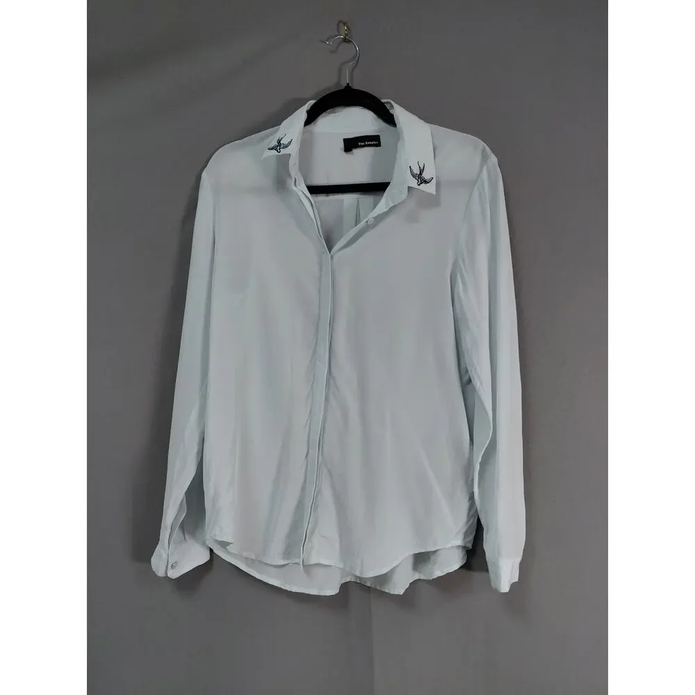 The Kooples Silk Blend White Embroidered Lightweight Blouse Women Size M